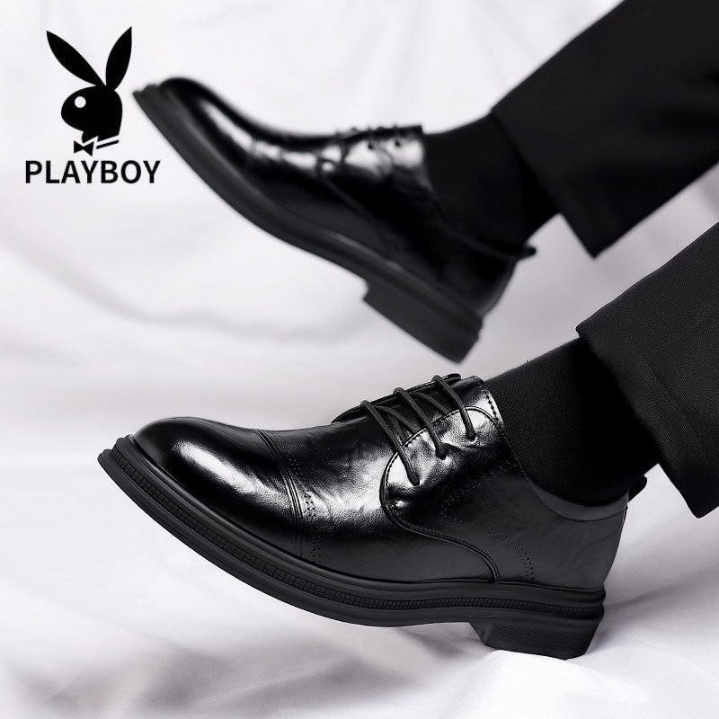 Повседневная кожаная обувь Playboy, мужская кожаная деловая официальная одежда 2025 года, туфли-дерби, мужские свадебные туфли для жениха на высоком каблуке