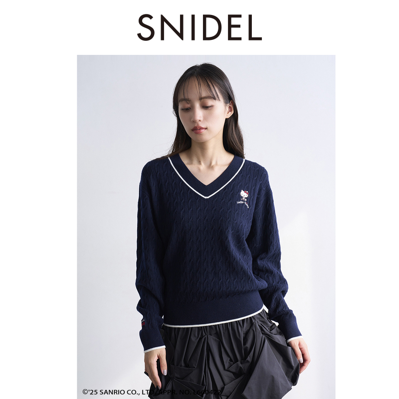 SNIDEL2025 осенне-зимний новый свитер с V-образным вырезом и длинными рукавами HELLO KITTY joint SWNT254228