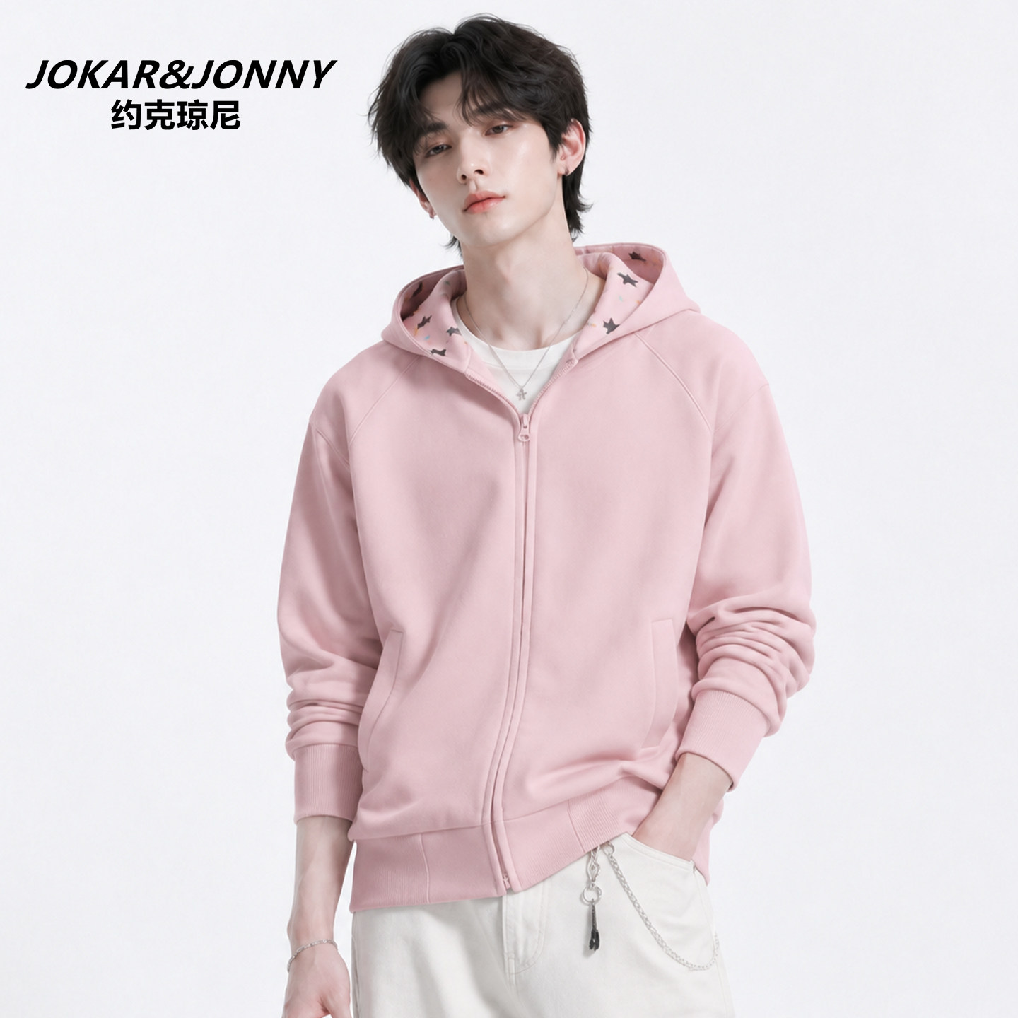 JOKAR&JONNY连帽卫衣男春秋美式复古拉链外套宽松百搭休闲上衣潮