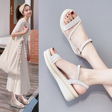 Sandals Girl 2024 Summer New Outwear Fairy Style Thick Sole Cake Slope Heel Flat Bottom Fashion Slippers with Skirt