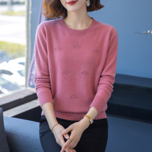 Knitted women's warm 100 sweater, pure cashmere sweater, fashionable and western-style style with cashmere, short autumn and winter inner loose round neck