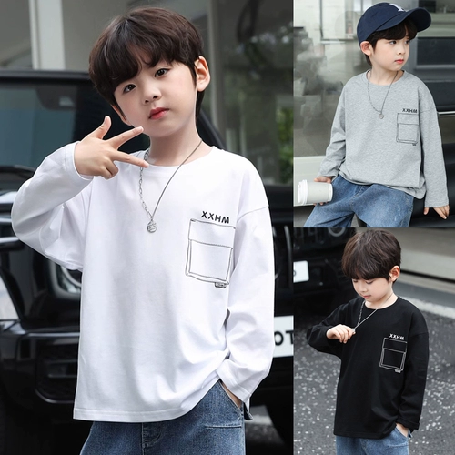 Хлопковый лонгслив для отдыха для мальчиков, круглый воротник