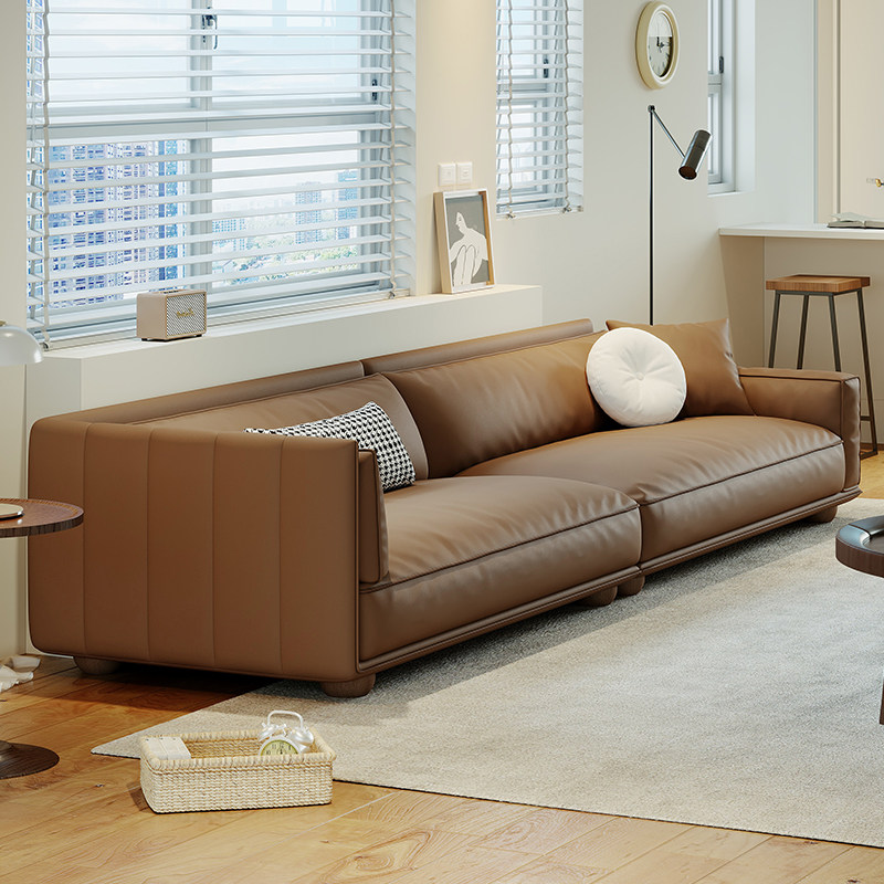 Минималистичный итальянский кожаный диван креативного дизайнера для гостиной высокого класса, минималистичный первый слой натуральной кожи в небольшой квартире