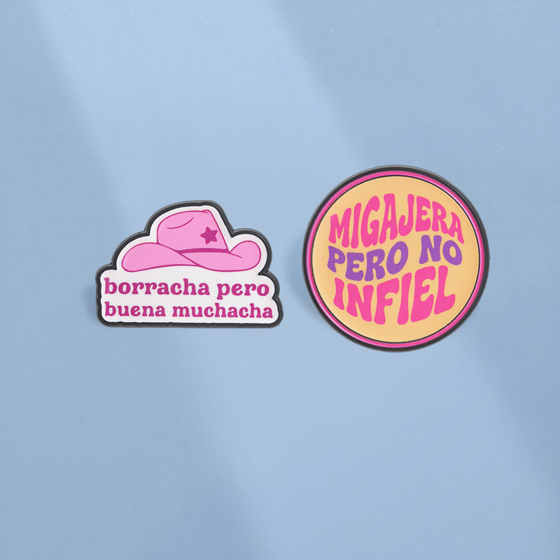 26 Latin American Spanish Western Cowboy Pink Hat Enamel Brooch Fun Girl's Personalized Short Sentence Backpack Badge
