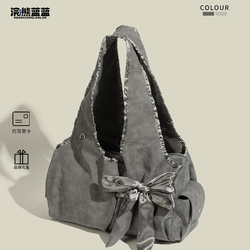 Сумка-тоут с бантом в виде нишевого дизайна Raccoon blue - это высококачественная сумка большой емкости для пригородных поездок подмышками, женская сумка через плечо