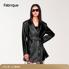 Lang Jie's same Fabrique master leather double breasted suit jacket casual top for women