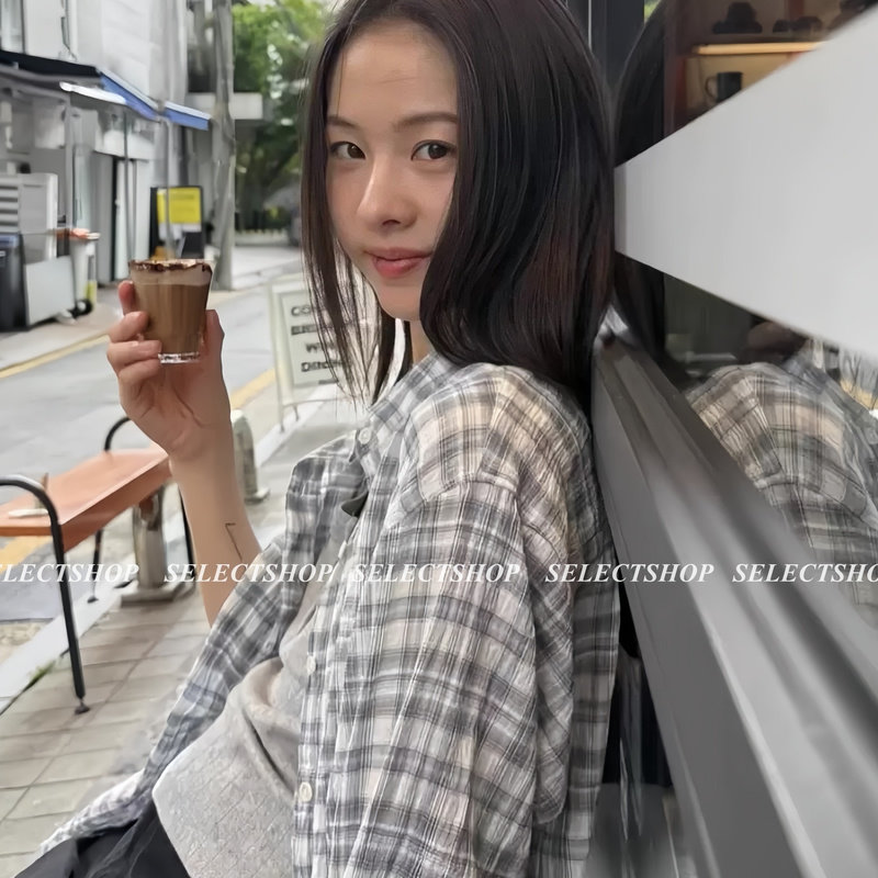 Прямые продажи в Южной Корее】 Kim Ji-soo nadneedz летняя повседневная клетчатая тонкая рубашка с длинными рукавами и солнцезащитным кремом, куртка, блузка для женщин