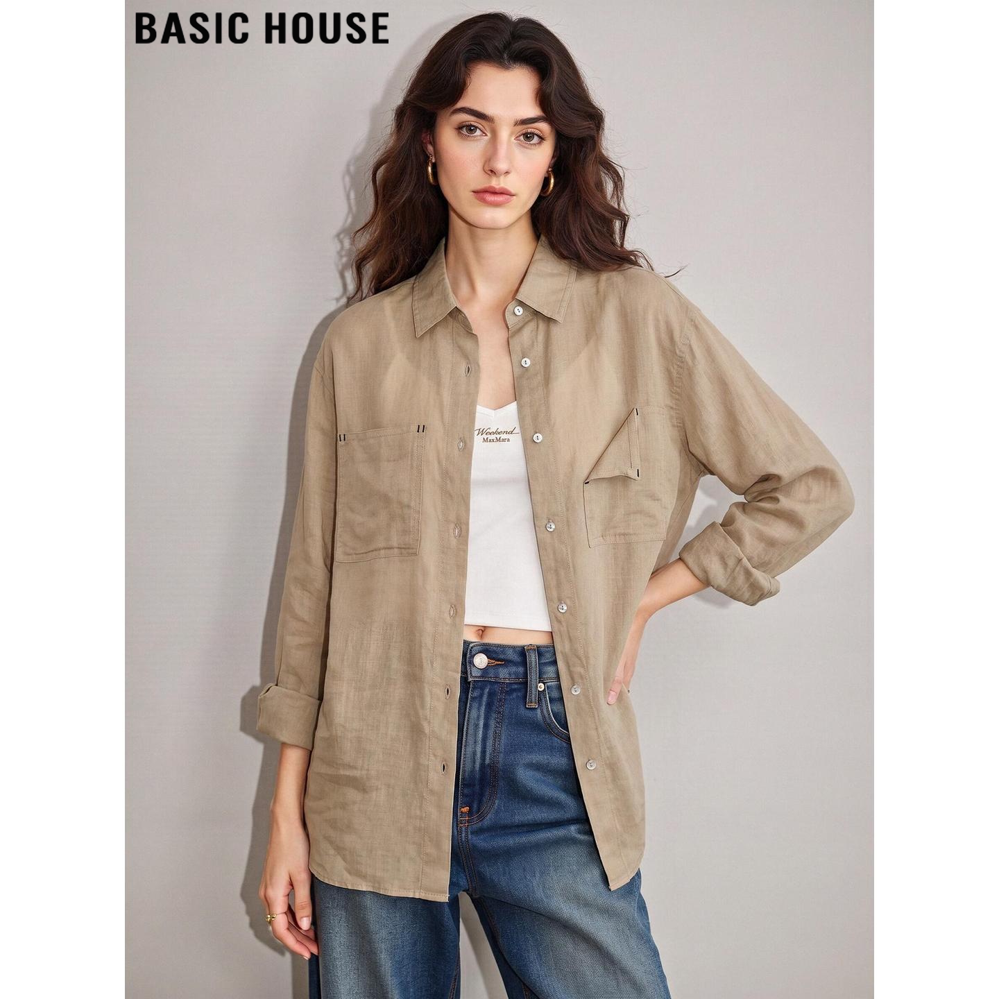 Basic House 100% Linen Sun Protection Shirt for Women, Summer Thin Breathable Camisole Outerwear