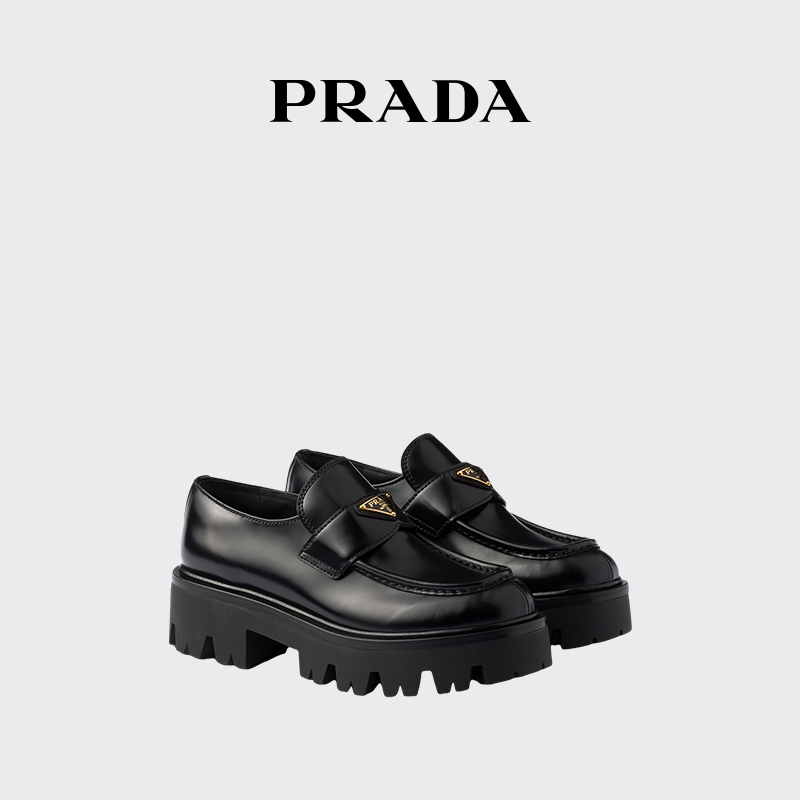 Prada/женские мокасины из глянцевой воловьей кожи Prada/женские мокасины из глянцевой воловьей кожи Prada