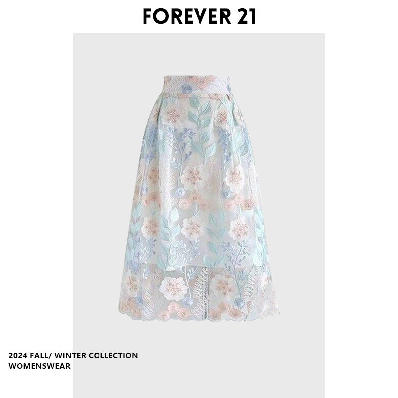 【Spot】 Женская юбка с цветочным рисунком Forever 21, коллекция 2026 года, летняя юбка-зонт трапециевидной формы средней длины с высокой талией, закрывающая промежность.