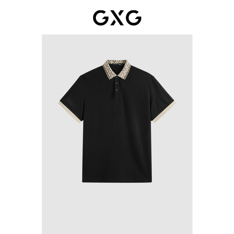 GXG mens clothing fashionable neckline contrast color casual cotton mens lapel Polo shirt short-sleeved T-shirt 25 hot sale in summer