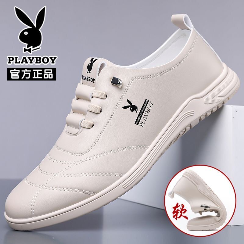 Мужская обувь Playboy; кожаные дышащие повседневные кроссовки; мужская модная универсальная белая обувь для вождения; обувь с отверстиями