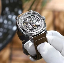 Men's business mechanical watch with automatic metal carved luminous waterproof brand watch, casual high-end watch