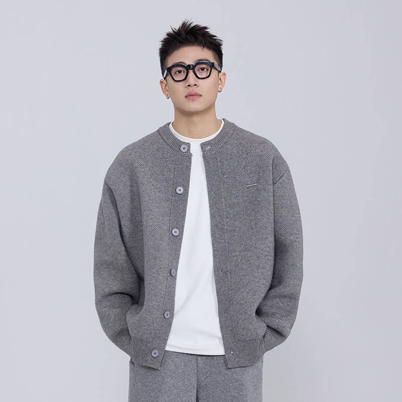 Осенний однотонный популярный ретро уникальный супер красивый свободный повседневный универсальный вязаный кардиган, свитер, куртка для мужчин