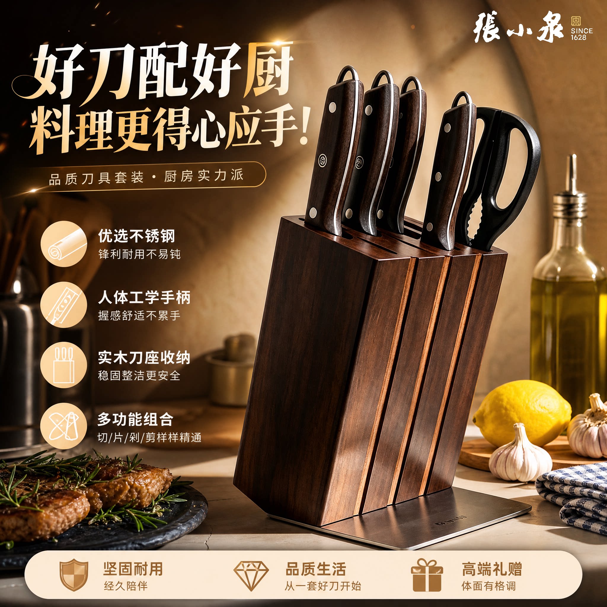 Ножи Zhang Xiaoquan Кухонный набор комбинированных бытовых кухонных ножей из нержавеющей стали Полный набор кухонных принадлежностей Официальные аутентичные ножи