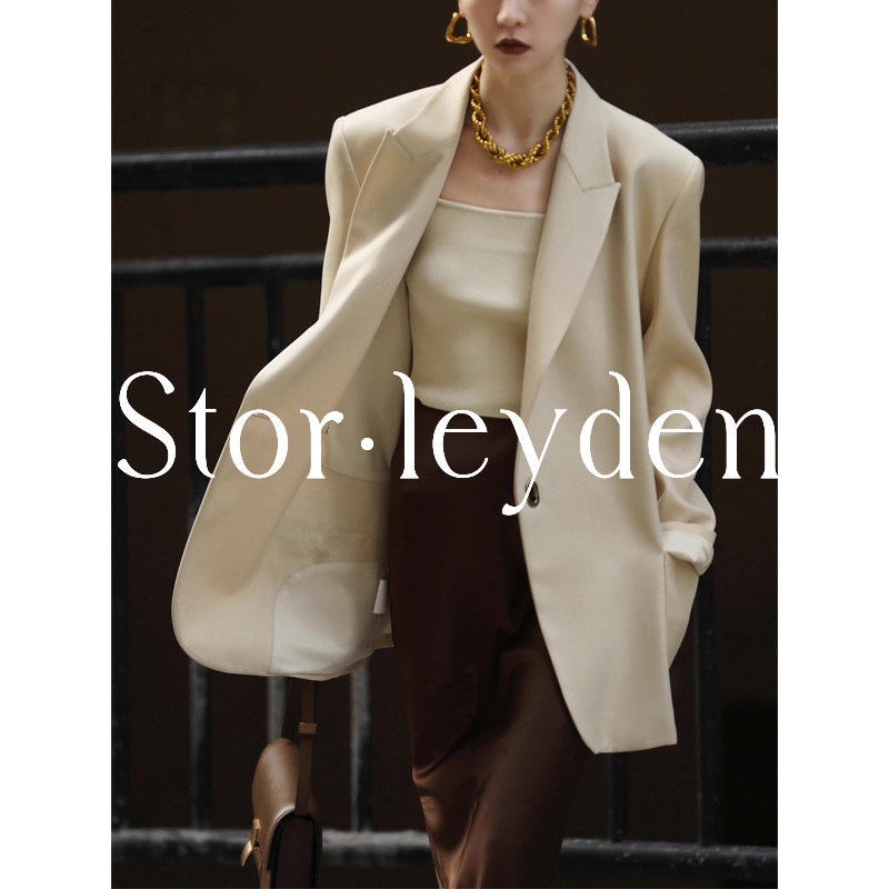 Французский костюм STORLEYDEN rich mood ⭐ белоснежный пиджак свободного покроя с подплечником для пригородных поездок, женский костюм