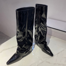 Lin Xiangwan 2024 new knee high boots children's pointed high heels knight boots patent leather niche pants boots