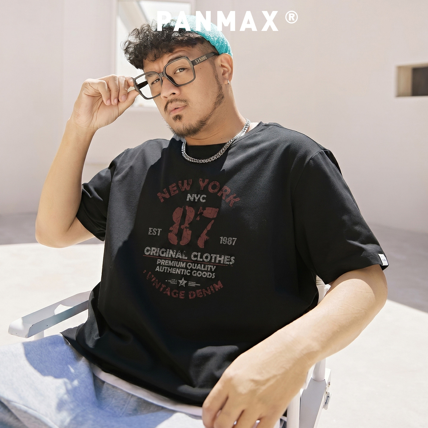Бренд PANMAX tide, большие размеры, мужская ретро-черная промытая американская футболка с короткими рукавами и плотной клеевой печатью, большие размеры, топ для мужчин