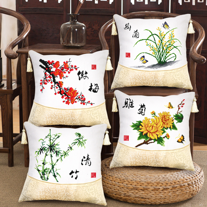 Вышивка крестиком 2019 подушка сливовая орхидея бамбуковая хризантема современная гостиная 2018 вышивка нитками