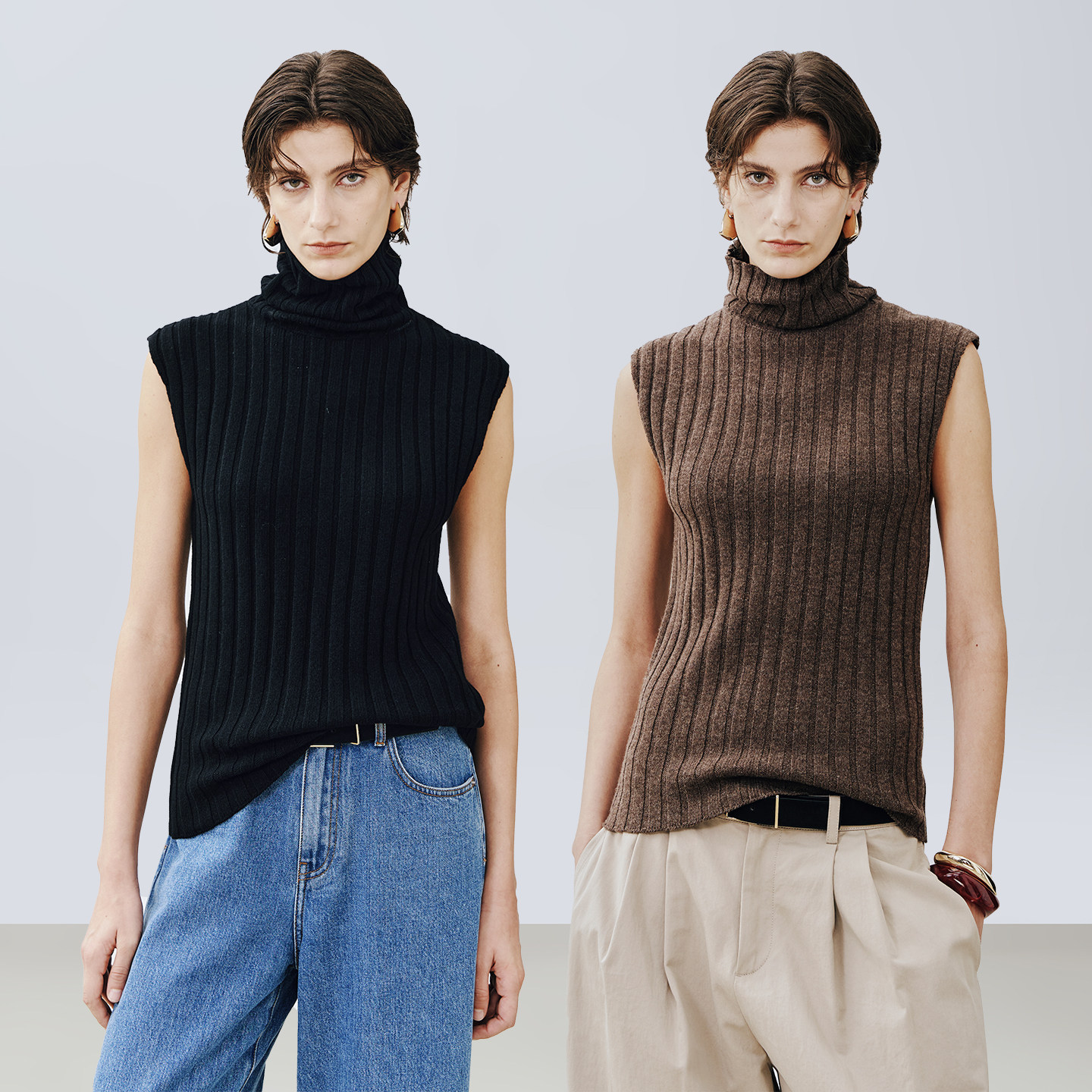 Ayuko - Ультратонкая шерсть австралийского мериноса, минималистичная и тонкая, в мелкую полоску, водолазка-жилет с высоким воротом на ворсе