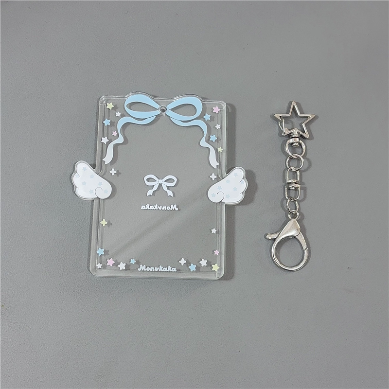 Instagram-style Korean-inspired bow card holder, 3-inch acrylic angel-themed instant photo display pendant/bag charm.