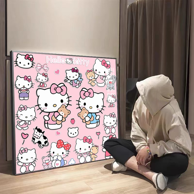 Hello Kitty, Большая коллекция алмазной живописи, Новинка 2025 года, Сердце для девочек, наклейки ручной работы в горошек, вышивка крестиком, Горный хрусталь, Мультфильм в рамке, 5d