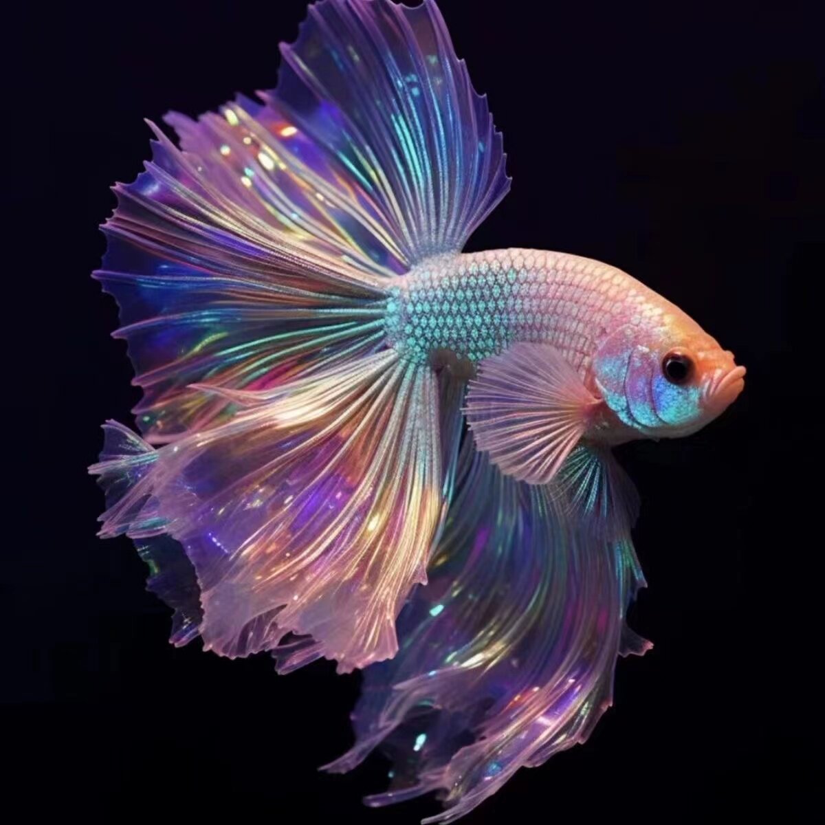 Тайская бетта-крупнохвостая самец-полумесяц розово-белого цвета, очень красивая бетта -маленькая тропическая декоративная рыбка, которую легко выращивать и содержать
