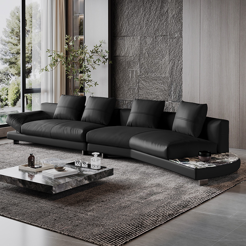 Итальянский минималистский кожаный диван skyline, современная минималистская большая квартира, дизайнерский угловой диван особой формы на побережье