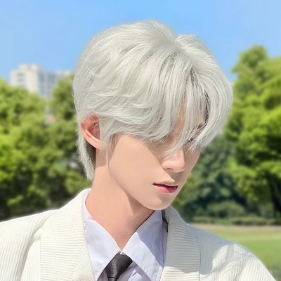 taobao agent 白色假发男短发日系少年感短直发自然蓬松夏季仿真人发全头套式