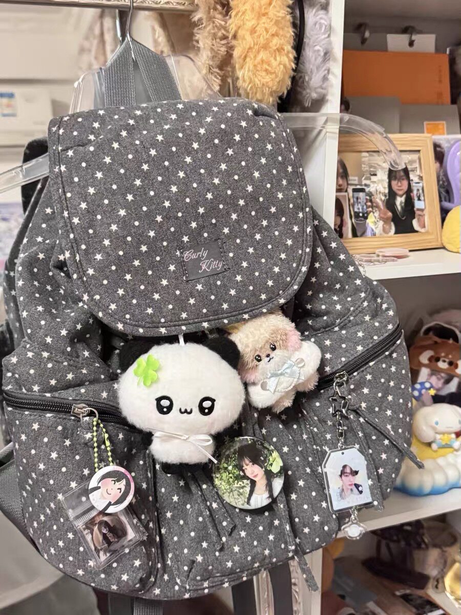 Рюкзак CurlyKitty star в горошек из сшитой на заказ ткани серого цвета в корейском стиле, рюкзак большой вместимости