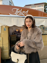 Korean Maillard color scheme foreign style sheep leather lace up fox fur short fur fur coat for women