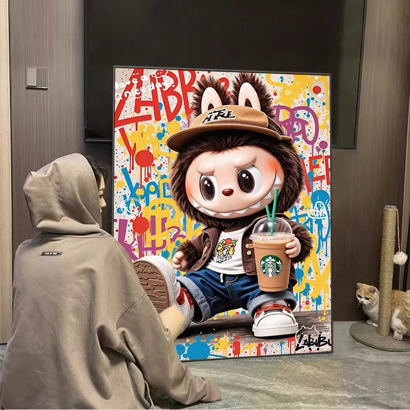 Лабубу горячая девушка кошка связь diy алмазная живопись ручной работы вышивка крестиком паста для вышивания гостиная, полная алмазной декоративной живописи