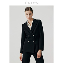 Lerensburg black suit jacket for women with a high-end sense of fashion and temperament, double breasted suit set, formal work clothes