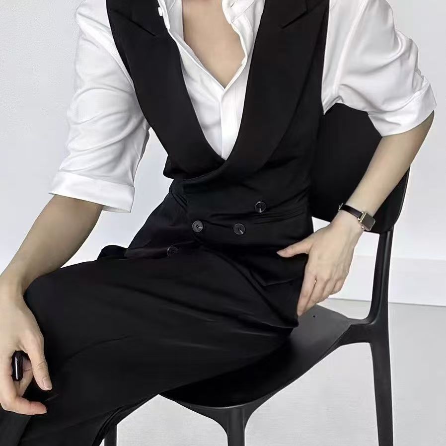 Men's and women's casual suit vest with notched lapel, high-end British style, slim fit vest jacket.