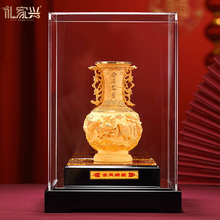 Full of gold and jade, plush sand, golden flower vase, Chinese style decoration, home, living room, wine cabinet decoration, new home relocation craft gift