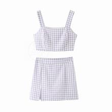 Summer versatile slim checked suspender top slim skirt new