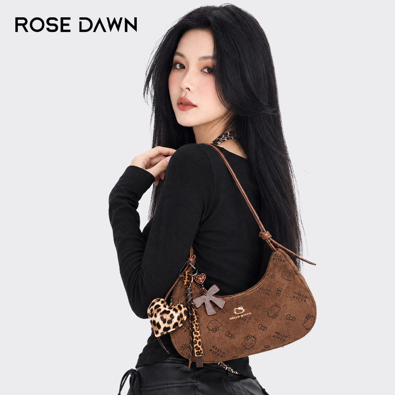 Rosedown Sanrio hellokitty коричневая сумка в форме полумесяца для подмышек, новинка 2026 года, женская сумка через плечо для пригородных поездок