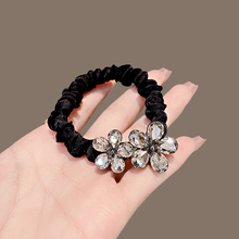 South Korea 2024 New Hair Rope High end Elegance and Temperament Crystal Flower Leather Band Instagram Tie Hair Headrope Hair Loop Headwear