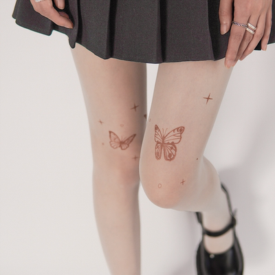 taobao agent 夜间教习室白色丝袜女春秋性感蝴蝶印花打底袜子防勾丝超薄款白丝