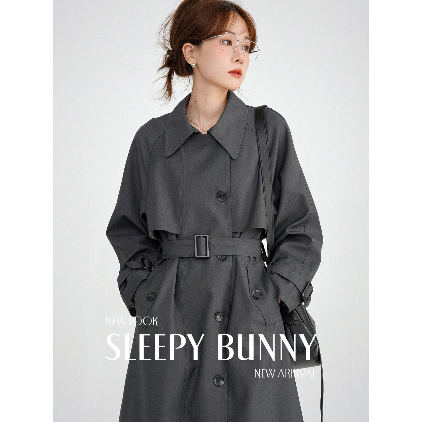 Серая ветровка Sleepy rabbit, осенняя куртка в британском стиле, повседневный темперамент, свободное высококачественное маленькое пальто средней длины