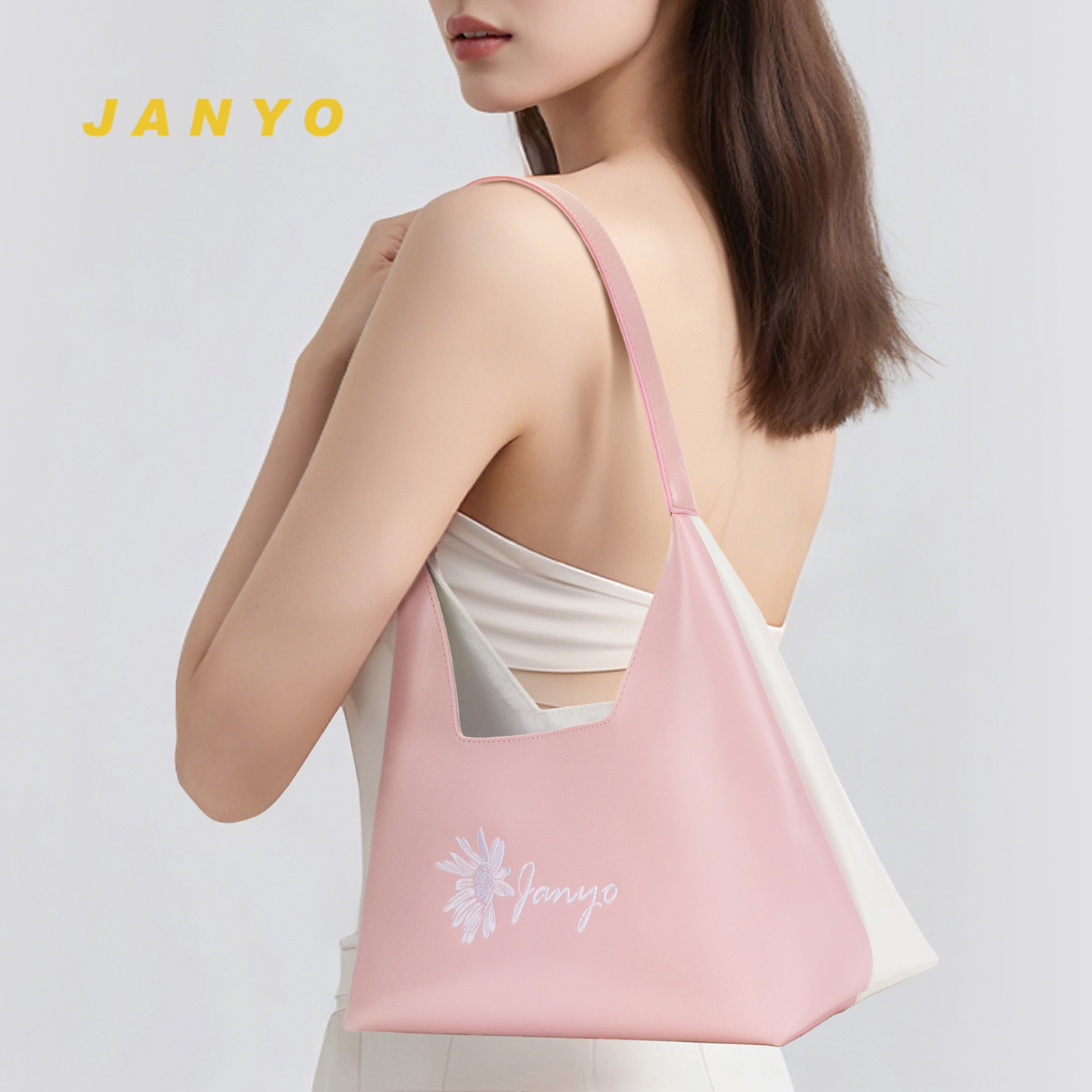 JANYO/Jieyou розовая маленькая прозрачная сумочка с вышивкой в виде ромашек, универсальная переносная женская сумка большой емкости на одно плечо, для подмышек