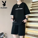 Летняя футболка Playboy, костюм мужской, новинка 2026 года, молодежный свободный комплект из тонких шорт большого размера с короткими рукавами