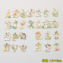 Make handmade DIY jewelry accessories, alloy drop oil flower shaped English letters, self-made earrings, keychain materials