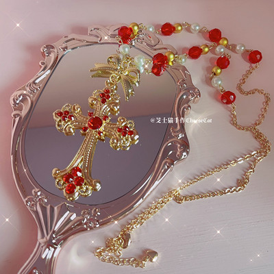 taobao agent 【芝士猫手作】复古董人偶ap恋姬十字架水钻lolita小物耳饰项链