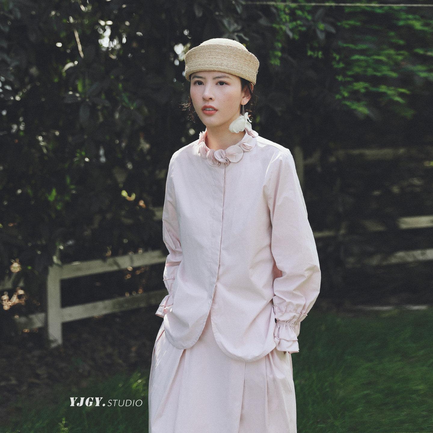 Yinji Guyu 3D Flower Collar Design Pink Shirt Women's Spring and Autumn Ruffled Lace Long Sleeve Japanese Style Shirt