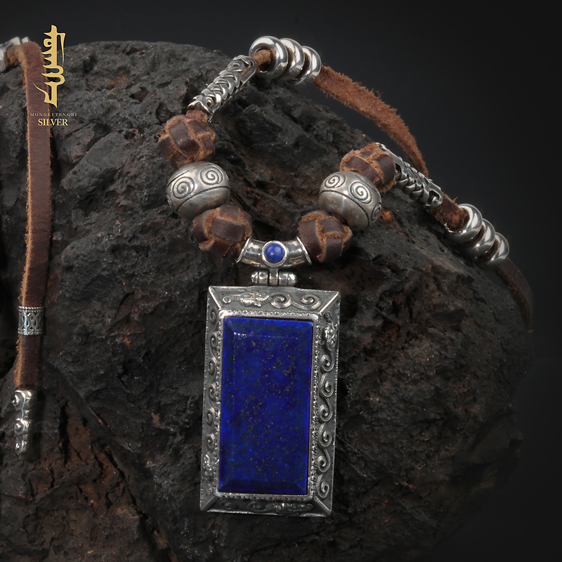 Ожерелье из серебра 925 пробы Mengke, мужская подвеска Li Zefeng, тот же абзац, инкрустированный ляпис-лазурью, ретро цепочка для свитера с драконом, оригинал