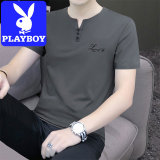Мужская футболка Playboy с короткими рукавами, лето 2026, новая модная футболка с V-образным вырезом, дышащая крутая футболка для мужчин
