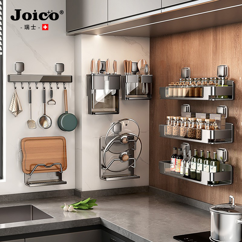 Кухонная стойка Swiss JOICO на присоске без перфорации, настенная крышка для кастрюли, держатель ножа, многофункциональный стеллаж для хранения приправ