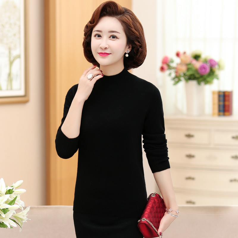 Высококачественный свитер из чистого кашемира, женский кардиган-водолазка с высоким воротом для мамы, рубашка с утолщенным и тонким низом, топ из чистого кашемира