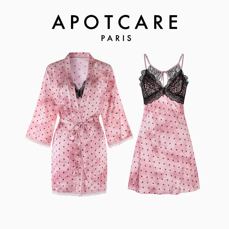Французская ночная рубашка APOTCARE sexy с глубоким V-образным вырезом на спине и накладкой на груди, легкая роскошная пижама из ледяного шелка, домашний комплект